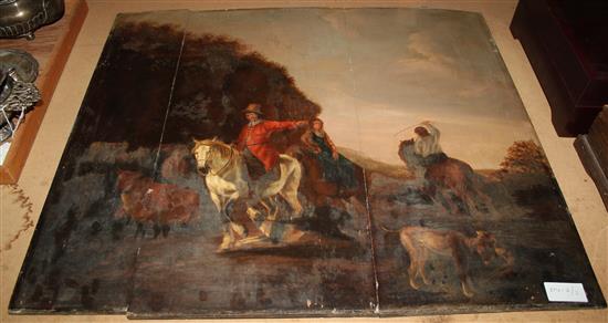 Dutch School (19th century), oil on panel, rural scene with figures on horseback, cattle and dog (very a.f)